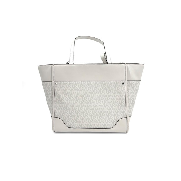 NWT MICHAEL Michael Kors Harrison Large Top Zip Tote in Optic White/ Allum - Picture 7 of 10